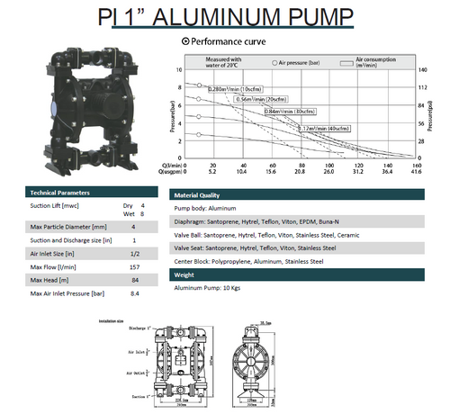1 Inch Aluminum Air Diaphragm Pump