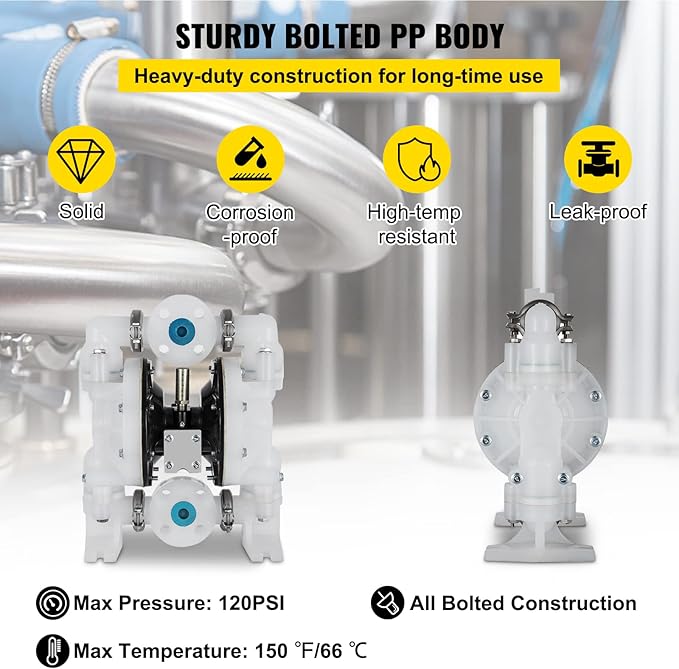 1" Air-Operated Double Diaphragm Pump Polypropylene